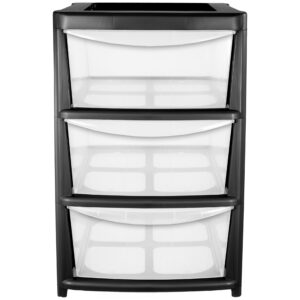 Black Mobile Storage Unit with Large Plastic 3-Drawer Tower