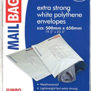 COUNTY Jumbo White Polythene Mailing Bags 500mm x 650mm, Pack of 3