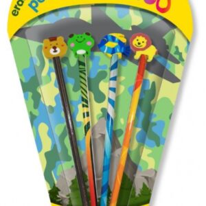 CRE8 Boys' Pencil and Animal-Shaped Top Eraser Set, Pack of 4