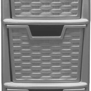Grey Rattan-Style 3-Drawer Plastic Storage Tower - Medium Size