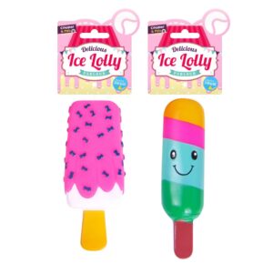It looks like you're referring to a product that consists of dog toys designed to look like multicolored ice lolly popsicles. These toys likely come in assorted designs and are...