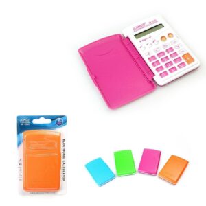 It seems like you are referring to a product description for an electronic calculator. This product likely comes in assorted colors and is designed for school use. The "3142"...