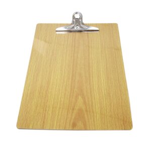 It seems like you're describing a product, specifically a wooden clipboard with a chrome clip, designed to hold A4-sized paper. This type of clipboard is typically used in...