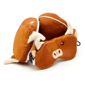 Relaxeazzz Highland Cow Plush Travel Pillow and Eye Mask Set