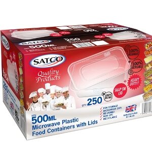 SATCO 500ML Rectangular Plastic Microwave Containers with Lids, Pack of 250