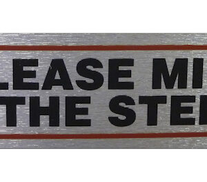 Self-Adhesive 'Please Mind Step' Sign, High Brushed Metallic Finish, 17 x 4cm