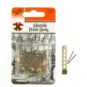 SHAW X Brass-Plated Adjustable Picture Hooks, Pack of 6