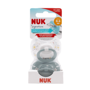 Signature Silicone Pacifier, Size 1, Blue/White, 0-6 Months, Set of 2