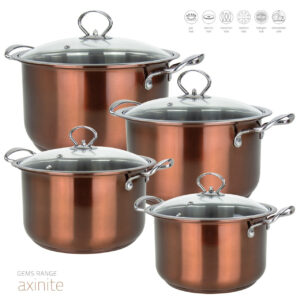The Gems Stainless Steel Stockpot Set is a collection of four stockpots with varying capacities: 3.7 liters, 4.7 liters, 5.8 liters, and 7.5 liters. The set, identified by the...