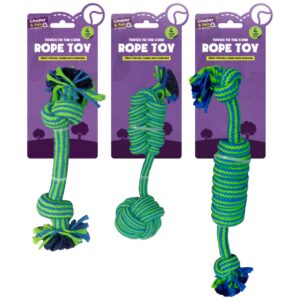 The "Pet Dog Rope Toy Green Blue Assorted Designs 317655" is likely a dog toy available for purchase, designed to provide entertainment and exercise for your pet. The toy...