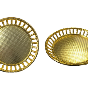 The Plastic Round Bamboo Style Serving Tray, measuring 33 cm and featuring a gold finish, is likely a stylish and functional addition to your serving ware. The item code SG4099...