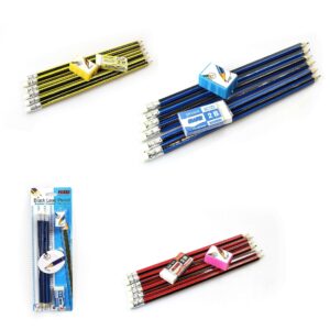 The product you are referring to is a pack of black lead pencils that comes with an eraser and a pencil sharpener. This set includes assorted colors, which likely refers to the...