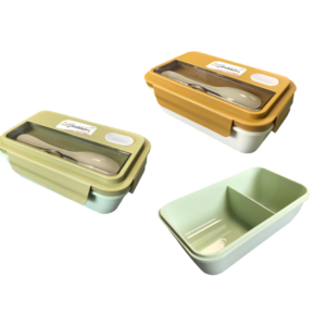This product appears to be a plastic lunch box with two compartments, which comes with a spoon. It measures 20 x 12 x 8 cm and is available in assorted colors. The product code...