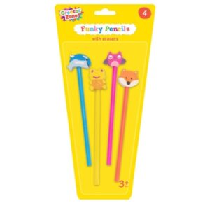 Funky pencils with eraser 4pcs