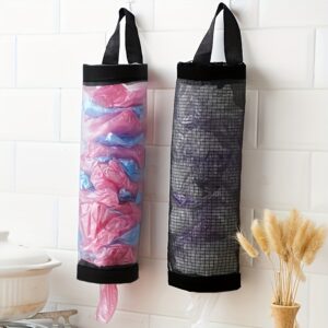 1pc Festive New Year's Kitchen Bag Organizer - Foldable & Breathable Mesh Hanging Storage Dispenser, Washable Plastic Bag Holder in Vibrant Colors with Decorative Tassels, Ideal for Home Organization