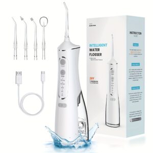 1pc Cordless Water Flosser for Teeth Cleaning, Portable Oral Irrigator with 4 Cleaning Modes, USB Rechargeable,, 1500mAh Lithium Battery, Travel-Friendly Dental Flosser