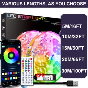 HBOWMDJIA Smart LED Strip Lights for Bedroom - 16ft-100ft, Music Sync & Color Changing with App Control, Remote Included, Perfect for Home Parties & Room Decor