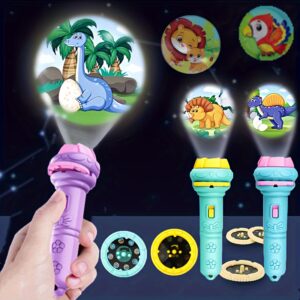 A Flashlight Projector with 32 Patterns, Featuring Fun Designs of Dinosaurs, Animals, And Ocean Themes, Along with Various Fruits And Numbers, Making It an Educational Toy for Bedtime.