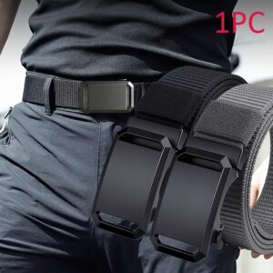 1PC Men's Stylish Canvas Belt with Automatic Buckle - Perfect for Jeans, Outdoor Leisure & Sports Training, BlackValentine's Day
