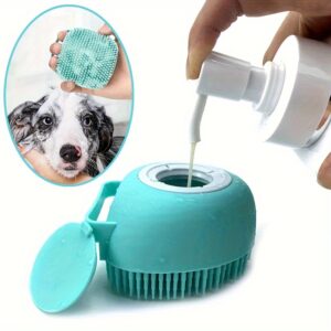Silicone Pet Shampoo Brush - Massage Rubber Bath Comb with Shampoo Storage for Dog & Cat - Pet Grooming Tool Christmas Gift