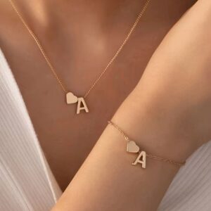 1 Necklace + 1 Bracelet Minimalist Style Jewelry Set Trendy Letter Design U Got An Alphabet To Choose Match Daily Outfits Party Accessories