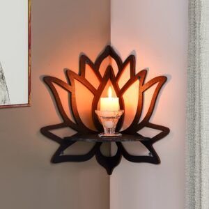 1pc Floating Wooden Lotus Shape Display Shelf, Wall Corner Crystal Stone Storage Rack For Plants, Flowers, Toys, Scented Candles, Household Storage Organization For Hallway, Bedroom, Home, Christmas Decor, Wall Decor, Aesthetic Room Decor