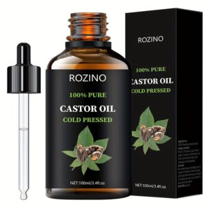 ROZINO Unrefined Castor Oil, Cold Pressed for Hair, Eyelashes, Eyebrows, Skin & Nails Care, Hypoallergenic, All Skin Types, Unisex-adult, Drying Effect, Skin Care Ingredient
