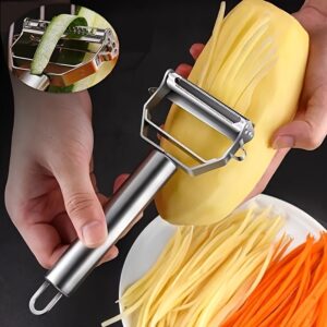 1pc Multi-Functional Stainless Steel Peeler - Universal Kitchen Vegetable Peeler, Julienne Slicer, Potato Peeler, Fruit & Vegetable Shredder, and Manual Food Processor for Thanksgiving, Christmas, Essential Kitchen Gadget