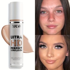 Full Coverage Concealer, Natural Matte Finish, Waterproof Long Lasting Liquid Foundation Suitable for Concealing Dark Circles Acne Blemishes