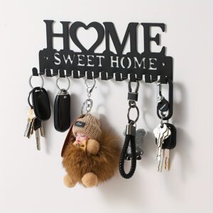 Rust-Resistant Black Metal Chic Key Holder - Wall-Mounted Storage Rack with Decorative Hooks for Coats, Hats & More - Entryway or Hallway Organizer