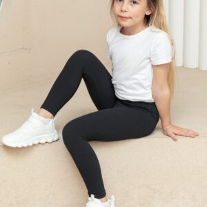 Girls High Stretch Soft Leggings Plain Color Pure Black Elastic Waist Pants, Kids Clothes, Children Clothing