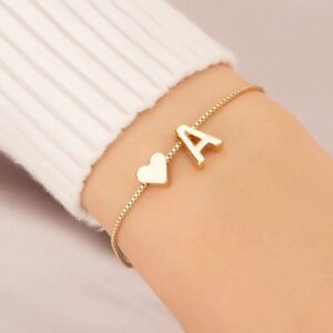 1pc Mini Love Heart Letter Beads Thin Chain Bracelet Simple Minimalist Hand Chain Jewelry
