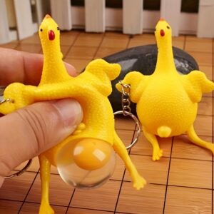1pc Funny Squeeze Chicken Laying Egg Keychain Anti-Stress Tricky Toys Gag Children's Gift