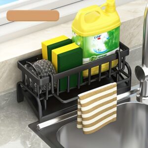 1pc Modern Multifunctional Kitchen Sink Caddy Organizer - Plastic Sink Storage Rack with Drain Basket, Towel Bar, and Sponge Holder for Household Cleaning Supplies and Accessories