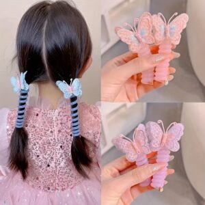 GUIJUI 2pcs Cute Butterfly Phone Cord Hair Ties for Kids, High Elasticity Resin Hair Bands, All-Season Daily & Casual Wear, Christmas & Valentine'S Day Gift, Knit Fabric Weaving Method