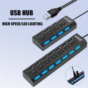 High Speed 4/7ports USB Splitter Hub USB Hub 2.0 Use Power Adapter USB 2.0 Multiple Expander Switch Hub Docking Stations 30CM Cable