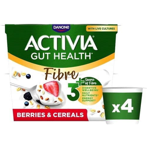 Activia Fibre Berries & Cereals Gut Health Breakfast Yoghurt Multipack (4 x 115g)