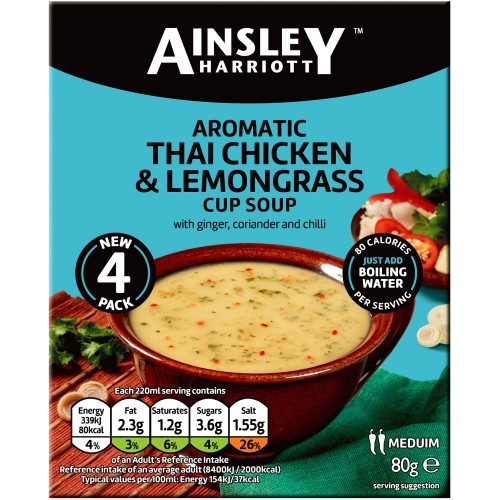 Ainsley Harriott Thai Chicken & Lemongrass Cup Soup (4 x 80g)
