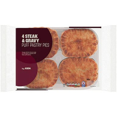 ASDA 4 Steak & Gravy Puff Pastry Pies (600g)