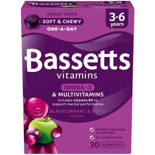Bassetts Omega-3 & Multivitamins 3-6 Years Blackcurrant & Apple (30)