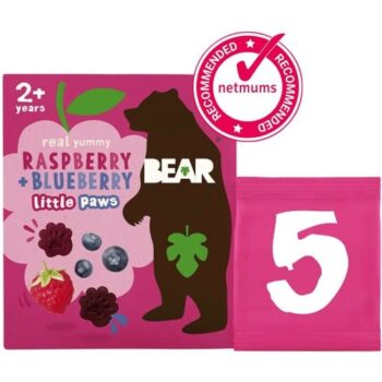 Bear Fruit Shapes Raspberry & Blueberry Multipack 2+ Years & +12 Months Pure Fruit Paws (5 x 20g)