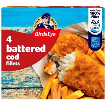 Birds Eye 4 Large Battered Cod Fish Fillets (400g)