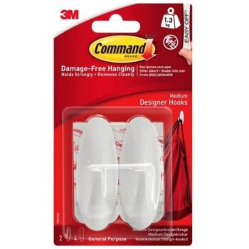 Command Damage-Free Medium White Designer Hooks 17081 2 Hooks + 4 Strips (2 x 145g)