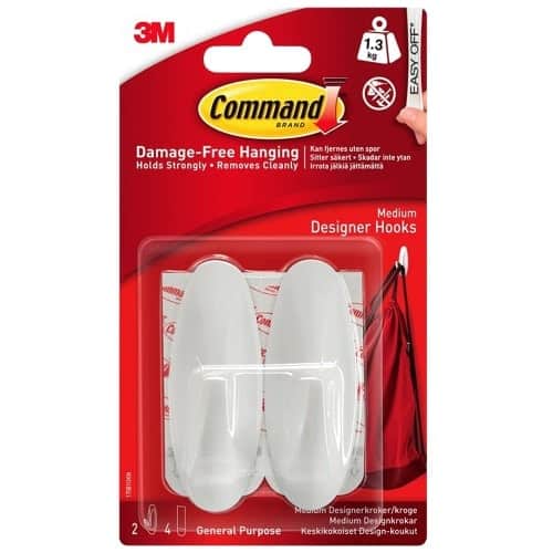 Command Damage-Free Medium White Designer Hooks 17081 2 Hooks + 4 Strips (2 x 145g)