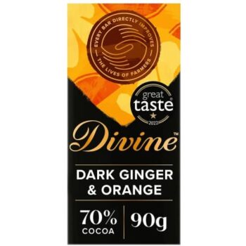 Divine 70% Dark Chocolate with Ginger & Orange (90g)