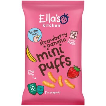Ella's Kitchen Organic Strawberry & Banana Mini Puffs Multipack Baby Snack 10+ Months (4 x 8g)