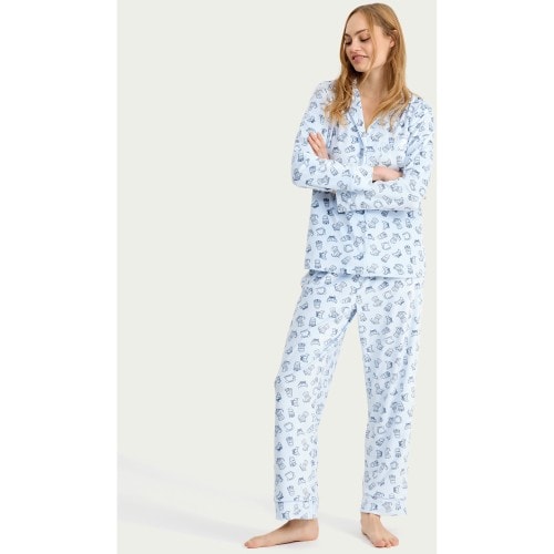 F&F Coffee Pastry Print Fleece Pyjama Set in White