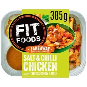 Fit Foods Salt & Chilli Chicken with Chips & Curry Sauce (385g)