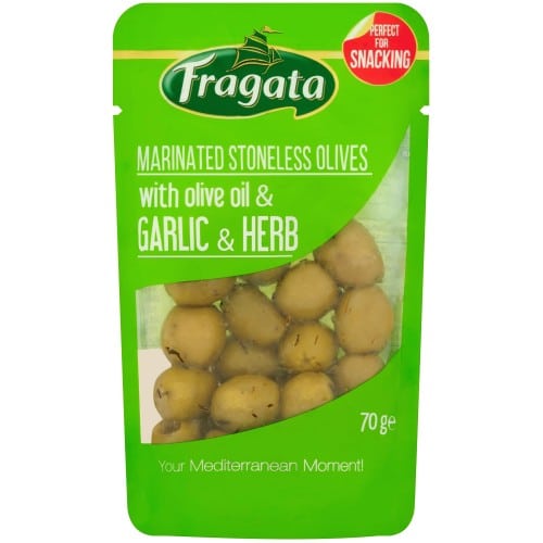 Fragata Marinated Stoneless Olives with Garlic & Herb (70g)