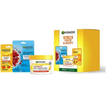Garnier Ultimate Glow Face & Body 3-Piece Full-Size Gift Set Face Mask Eye Mask & Body Cream
